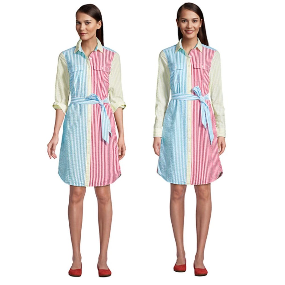 Lands' End Seersucker Stripe Shirt Dress NWOT